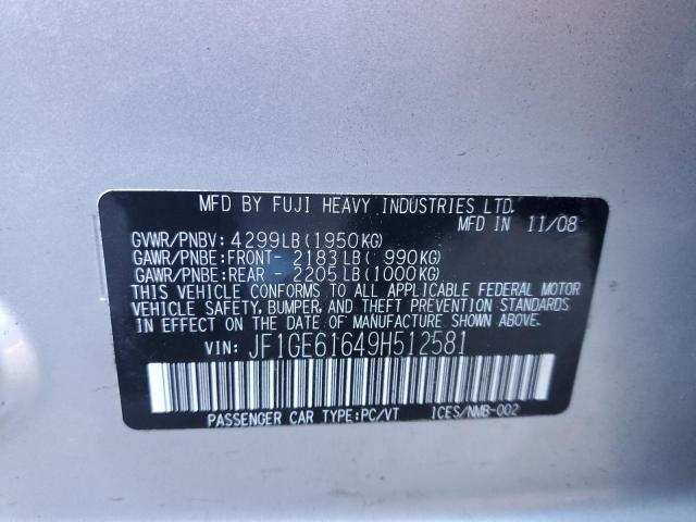 JF1GE61649H512581 - 2009 SUBARU IMPREZA 2.5I SILVER photo 10