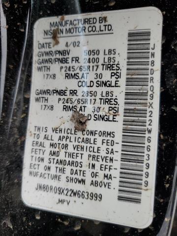 JN8DR09X22W663999 - 2002 NISSAN PATHFINDER LE 黑色 照片 13