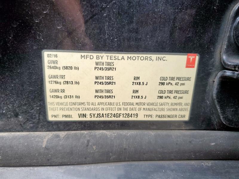 5YJSA1E24GF128419 - 2016 TESLA MODEL S Чорний фото 12