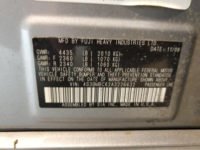 4S3BMBC62A3226632 - 2010 SUBARU LEGACY 2.5I PREMIUM SILVER photo 12