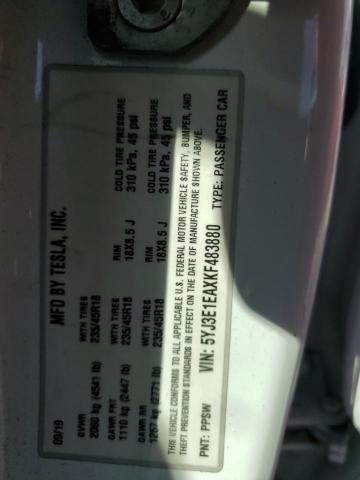 5YJ3E1EAXKF483880 - 2019 TESLA MODEL 3 أبيض صورة 12