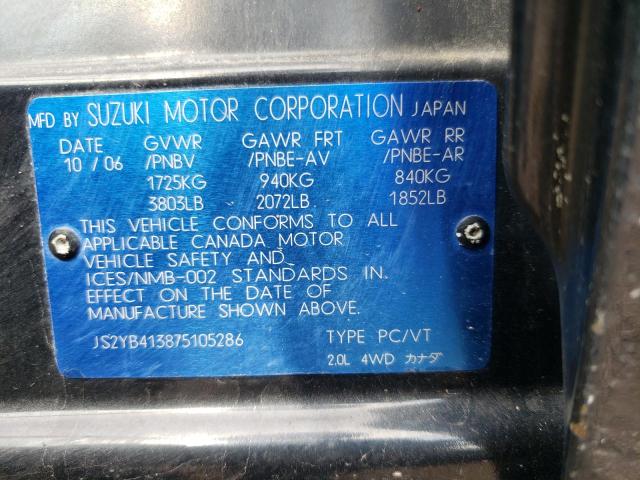 JS2YB413875105286 - 2007 SUZUKI SX4 BLACK photo 13