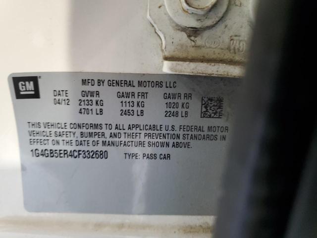 1G4GB5ER4CF332680 - 2012 BUICK LACROSSE CONVENIENCE CREAM photo 12