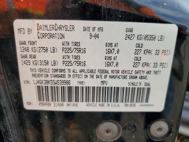 1J4GK38K55W539986 - 2005 JEEP LIBERTY RENEGADE BLACK photo 12