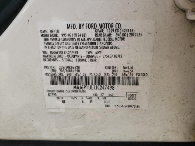 MAJ6P1UL1JC247498 - 2018 FORD ECOSPORT SE WHITE photo 13