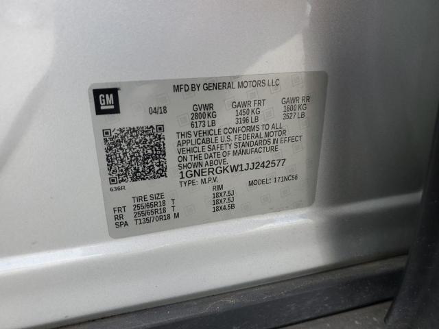 1GNERGKW1JJ242577 - 2018 CHEVROLET TRAVERSE LT SILVER photo 13