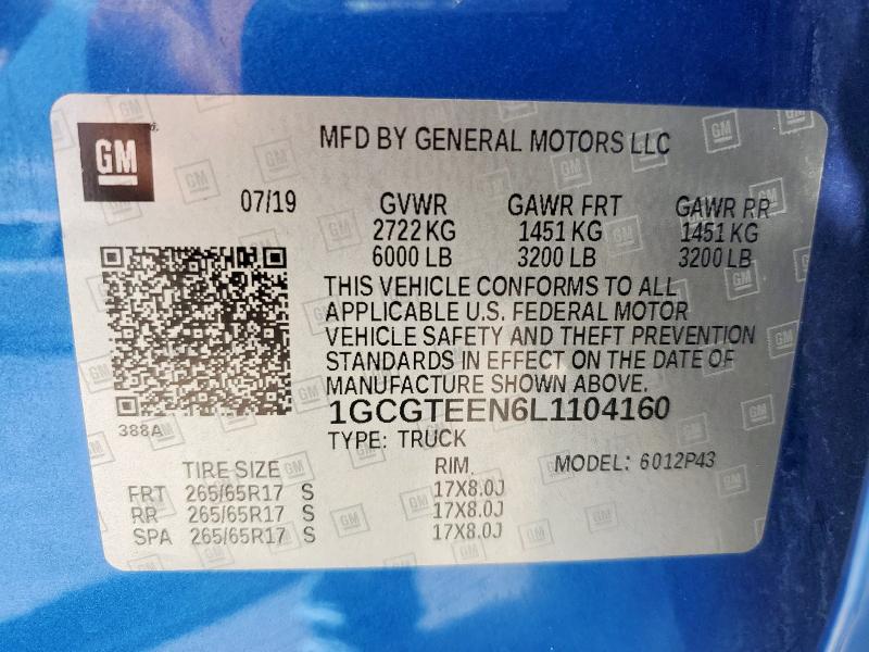 1GCGTEEN6L1104160 - 2020 CHEVROLET COLORADO ZR2 BLUE photo 13