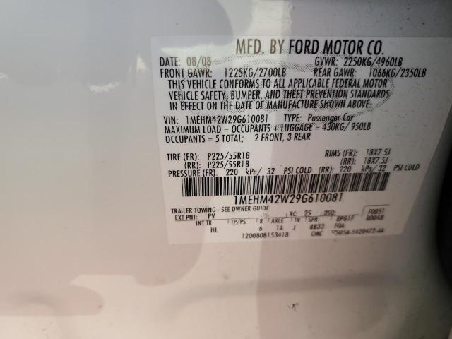 1MEHM42W29G610081 - 2009 MERCURY SABLE PREMIER WHITE photo 12