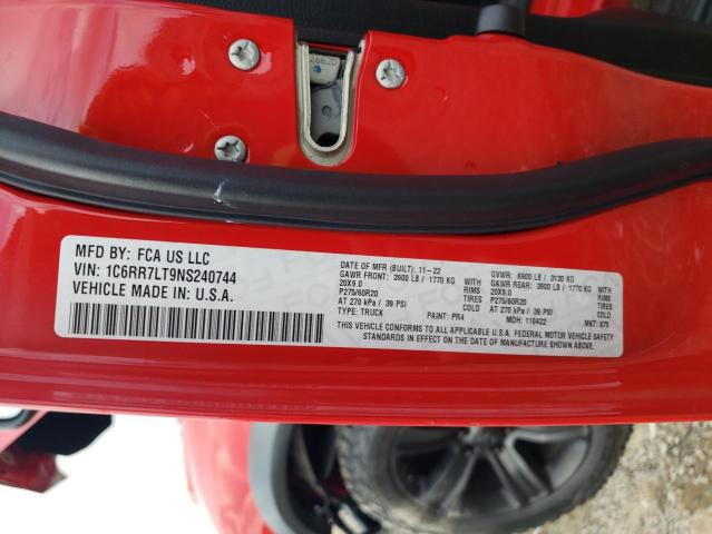 1C6RR7LT9NS240744 - 2022 RAM 1500 CLASS SLT წითელი ფოტო 13