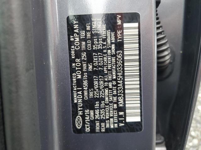 KM8J33A45HU336063 - 2017 HYUNDAI TUCSON LIMITED GRAY photo 13