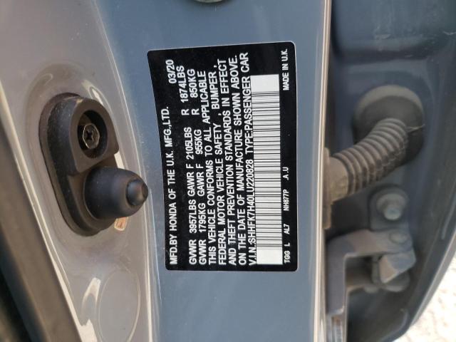 SHHFK7H40LU220828 - 2020 HONDA CIVIC SPORT GRAY photo 12