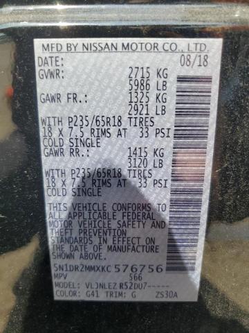 5N1DR2MMXKC576756 - 2019 NISSAN PATHFINDER S Սև լուսանկար 14