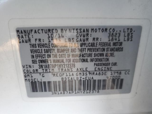 3N1AB7AP1HY212378 - 2017 NISSAN SENTRA S WHITE photo 12