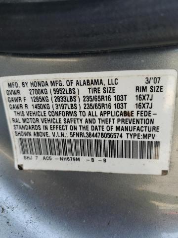 5FNRL38447B056574 - 2007 HONDA ODYSSEY EX GRAY photo 13