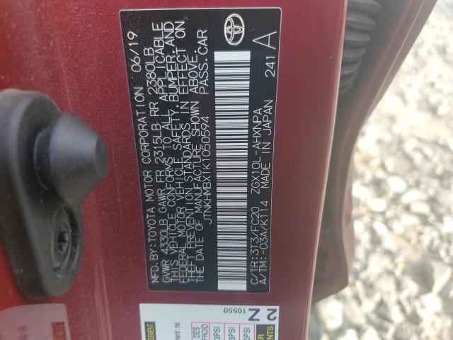 JTNKHMBX1K1050594 - 2019 TOYOTA C-HR XLE BURGUNDY photo 12