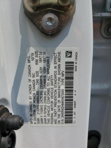 2HKRW2H84KH673049 - 2019 HONDA CR-V EXL WHITE photo 13