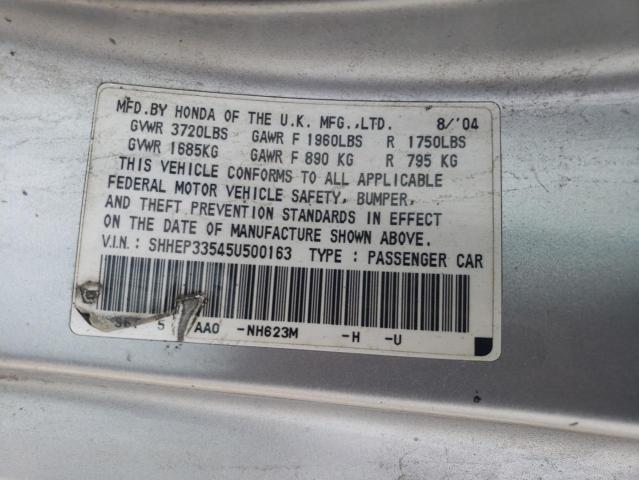 SHHEP33545U500163 - 2005 HONDA CIVIC SI SILVER photo 12