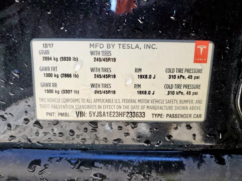 5YJSA1E23HF233633 - 2017 TESLA MODEL S 黑色 照片 13