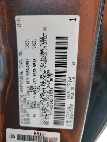 5TFRW5F14GX197274 - 2016 TOYOTA TUNDRA DOUBLE CAB SR/SR5 GRAY photo 12