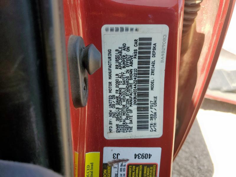 1NXBU4EE4AZ242210 - 2010 TOYOTA COROLLA BASE RED photo 13