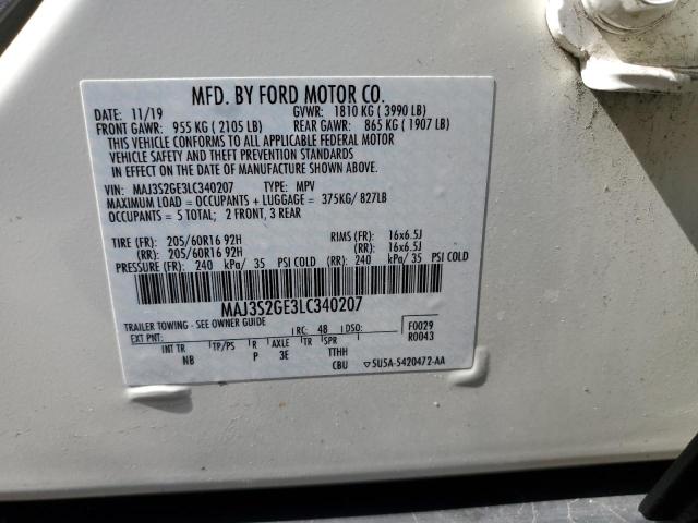 MAJ3S2GE3LC340207 - 2020 FORD ECOSPORT SE WHITE photo 13