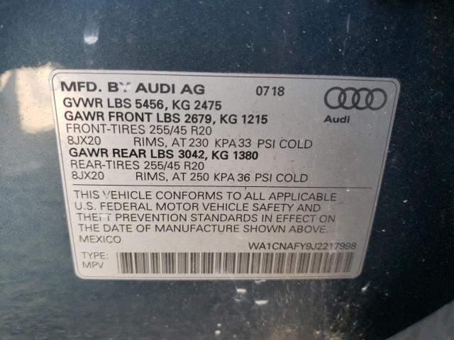 WA1CNAFY9J2217998 - 2018 AUDI Q5 PRESTIGE BLUE photo 10
