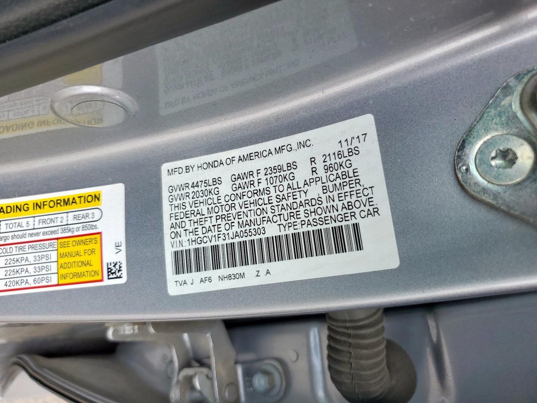 1HGCV1F31JA055303 - 2018 HONDA ACCORD SPORT SILVER photo 12