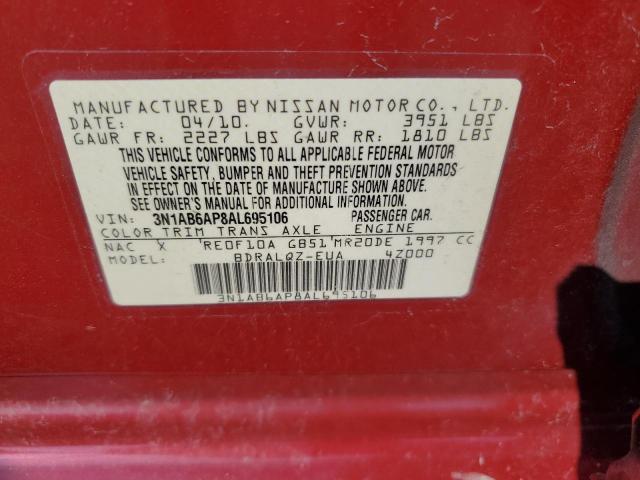 3N1AB6AP8AL695106 - 2010 NISSAN SENTRA 2.0 RED photo 12