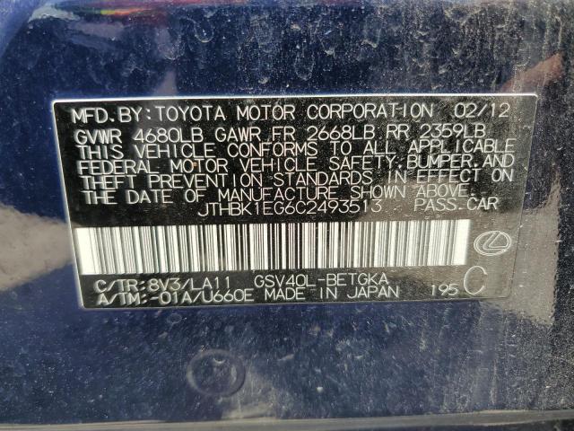 JTHBK1EG6C2493513 - 2012 LEXUS ES 350 BLUE photo 12