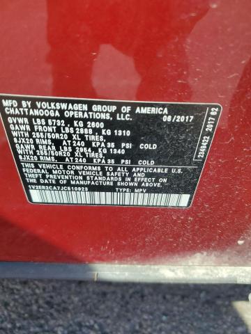 1V2ER2CA7JC510923 - 2018 VOLKSWAGEN ATLAS SEL Qırmızı foto 13