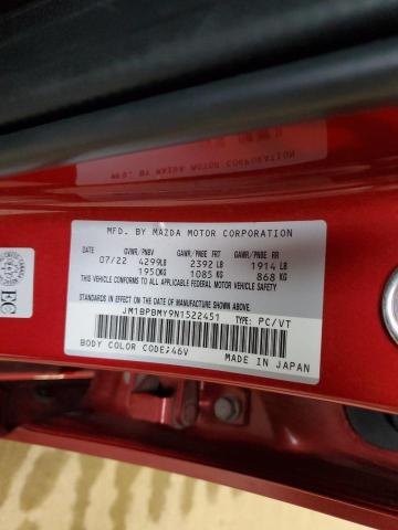 JM1BPBMY9N1522451 - 2022 MAZDA 3 PREMIUM RED photo 12