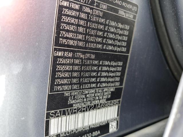 SALWR2RV2JA698495 - 2018 LAND ROVER RANGE ROVE HSE BLUE photo 13