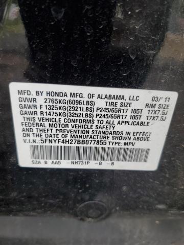 5FNYF4H27BB077855 - 2011 HONDA PILOT LX BLACK photo 13