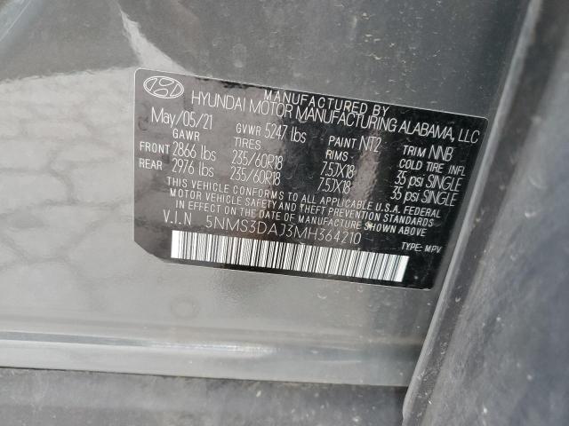5NMS3DAJ3MH364210 - 2021 HYUNDAI SANTA FE SEL GRAY photo 13