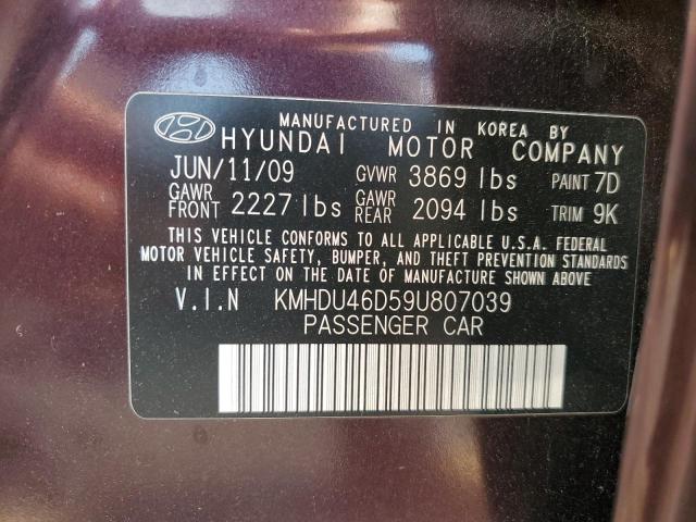 KMHDU46D59U807039 - 2009 HYUNDAI ELANTRA GLS PURPLE photo 12