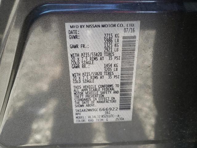 5N1AR2MN9GC666922 - 2016 NISSAN PATHFINDER S 灰色 照片 10