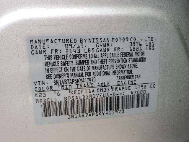 3N1AB7AP5KY417970 - 2019 NISSAN SENTRA S SILVER photo 13