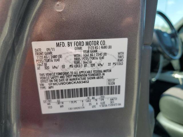 1FMCU9DG8CKA93402 - 2012 FORD ESCAPE XLT GRAY photo 13