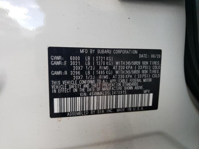 4S4WMALD5L3470915 - 2020 SUBARU ASCENT LIMITED WHITE photo 14