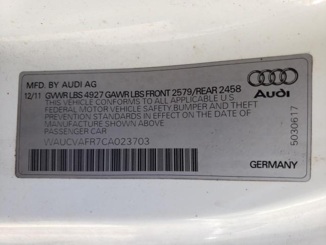 WAUCVAFR7CA023703 - 2012 AUDI S5 PREMIUM PLUS WHITE photo 12