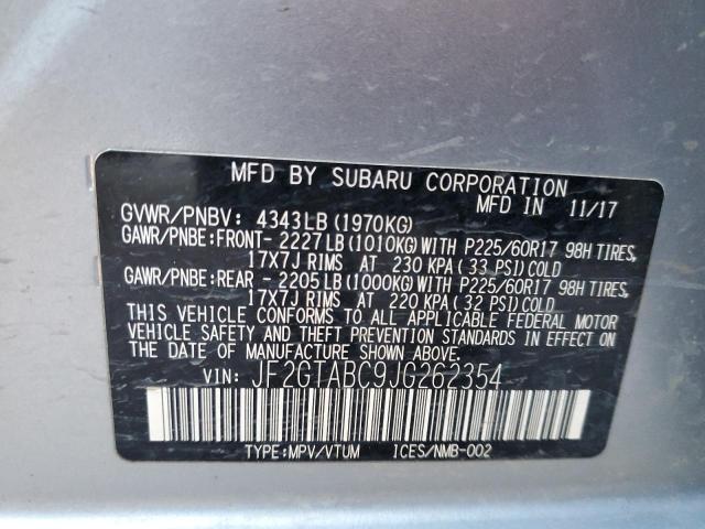 JF2GTABC9JG262354 - 2018 SUBARU CROSSTREK PREMIUM SILVER photo 10