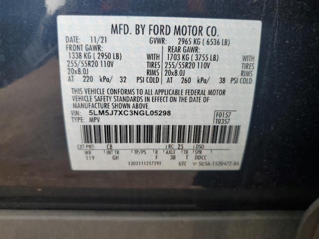 5LM5J7XC3NGL05298 - 2022 LINCOLN AVIATOR RESERVE BLUE photo 14