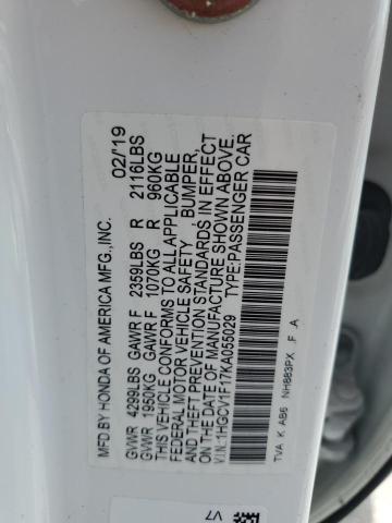 1HGCV1F17KA055029 - 2019 HONDA ACCORD LX Beyaz fotoğraf 13
