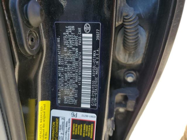 4T1BF1FKXCU078574 - 2012 TOYOTA CAMRY BASE BLACK photo 12