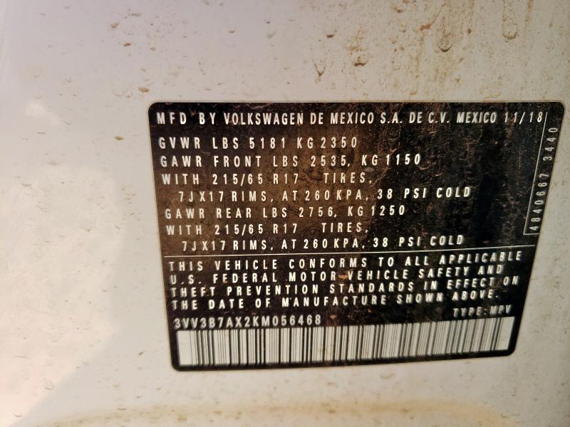 3VV3B7AX2KM056468 - 2019 VOLKSWAGEN TIGUAN SE Weiß Foto 13