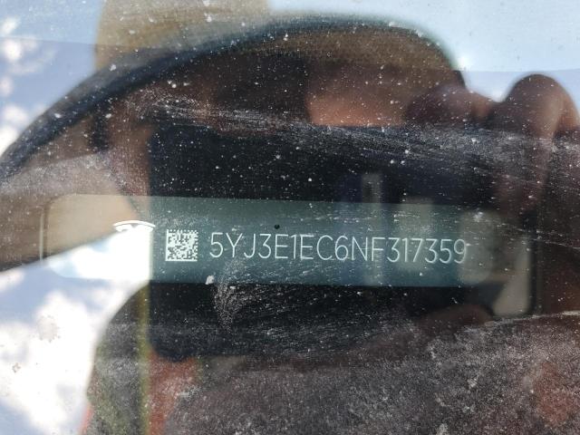 5YJ3E1EC6NF317359 - 2022 TESLA MODEL 3 თეთრი ფოტო 13