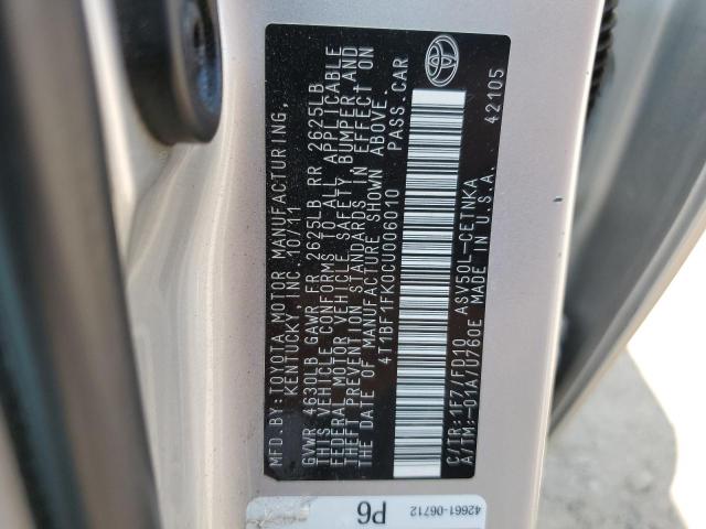 4T1BF1FK0CU006010 - 2012 TOYOTA CAMRY BASE SILVER photo 12