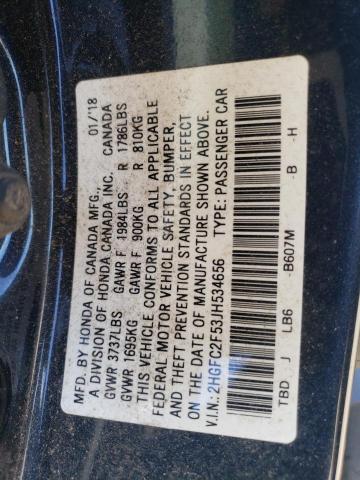 2HGFC2F53JH534656 - 2018 HONDA CIVIC LX BLACK photo 12