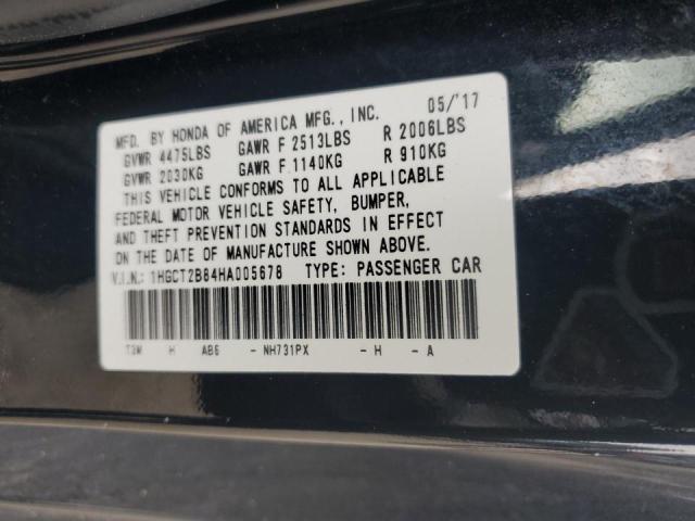 1HGCT2B84HA005678 - 2017 HONDA ACCORD EXL BLACK photo 12