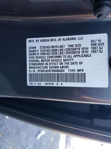 5FNRL6H97KB086304 - 2019 HONDA ODYSSEY ELITE GRAY photo 13